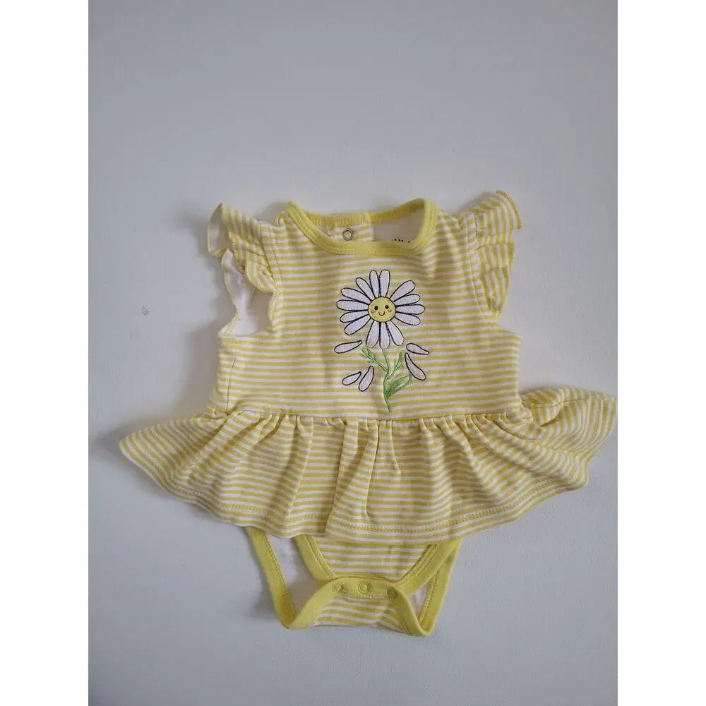 Adorable Litte Me 0-3m Yellow Stripe Nautical Daisy Embroidered Bodysuit Tutu